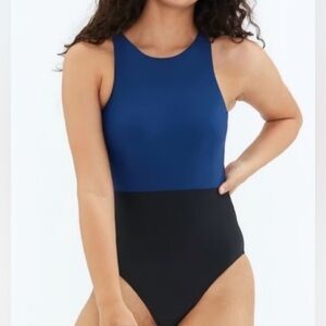 Summersalt The Cove Colorblock Open Back One Piece Swimsuit Blue/Black
